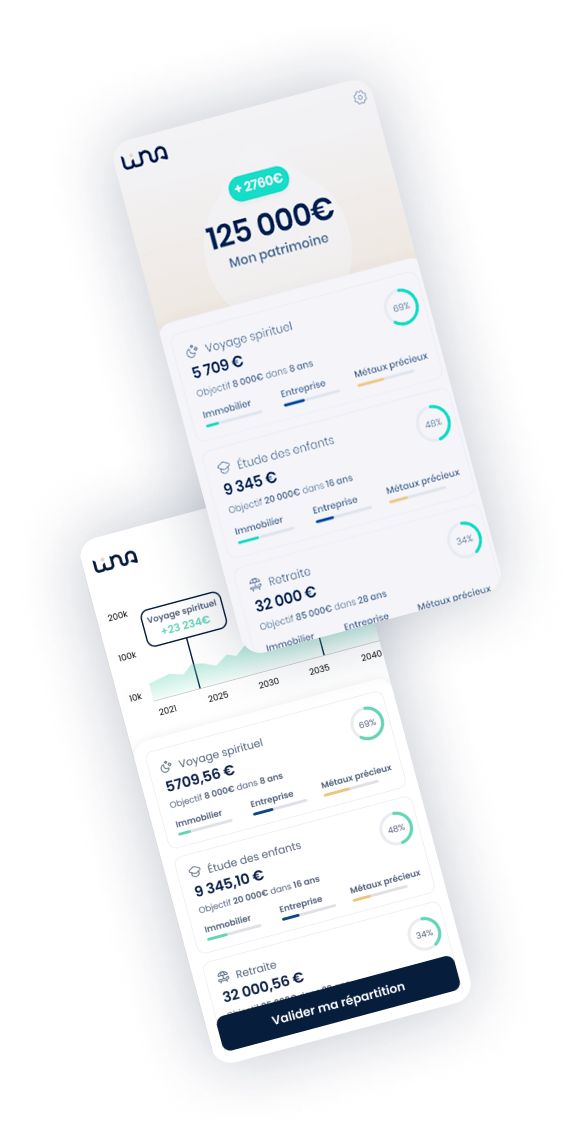Interface de l'application mobile lina